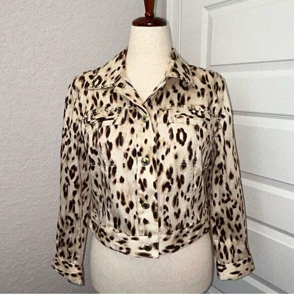 Chico’s Animal Print Button Front Crop Jacket Chicos - Picture 1 of 6